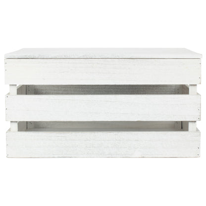 Large Vintage White Wash Slatted Wooden Box with Lid