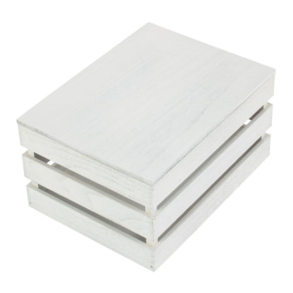 Large Vintage White Wash Slatted Wooden Box with Lid