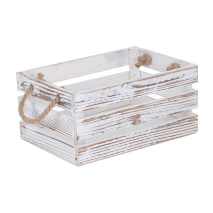 Small Distressed White Washed Rope Handled Crate