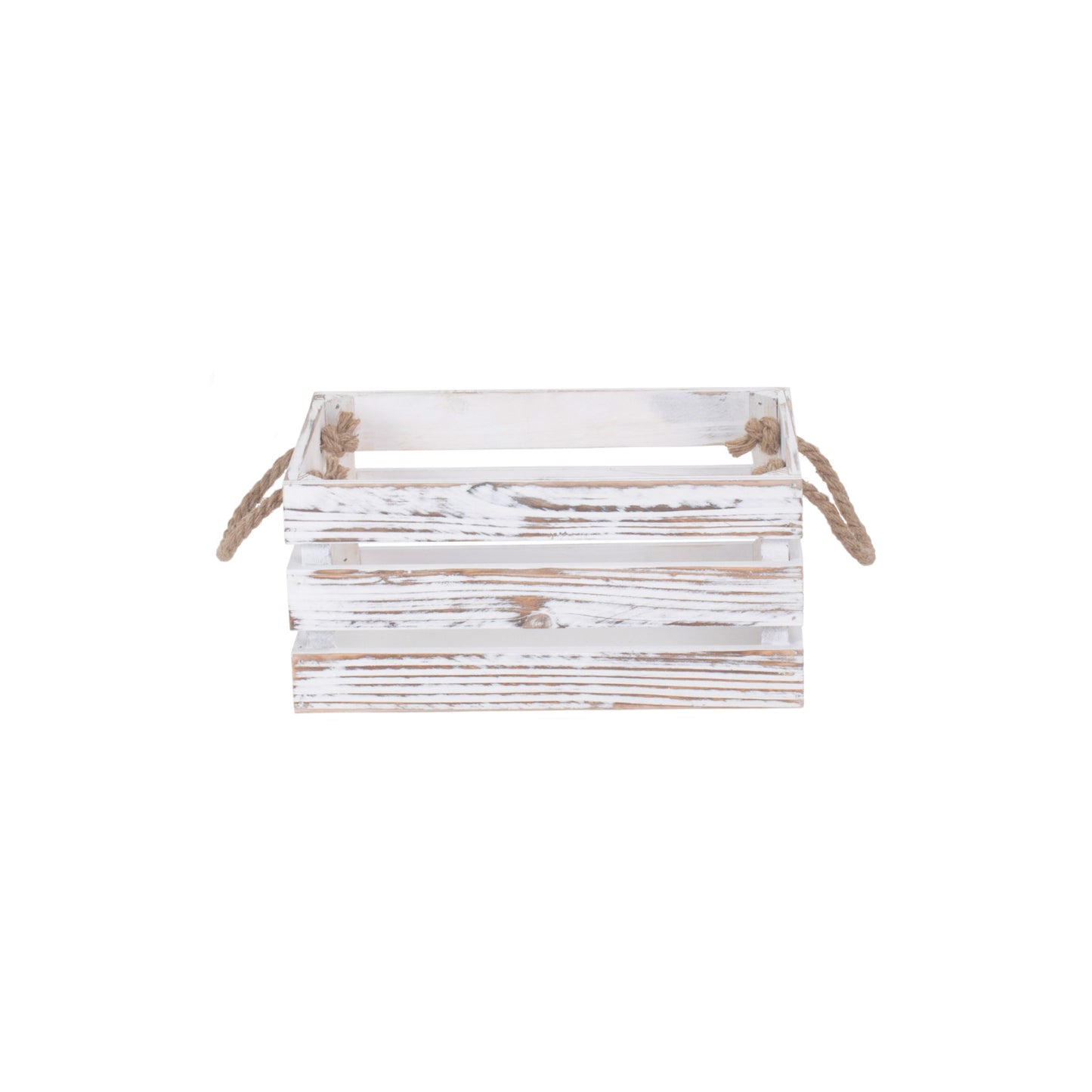Small Distressed White Rope Handled Crate