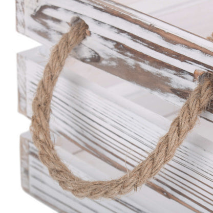 Small Distressed White Washed Rope Handled Crate