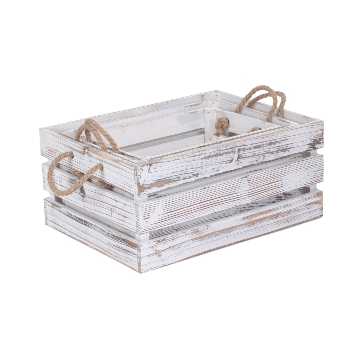 Distressed White Rope Handled Crate Set 3