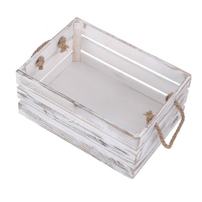 Medium Distressed White Wash Rope Handled Crate