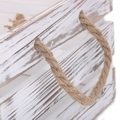 Medium Distressed White Wash Rope Handled Crate