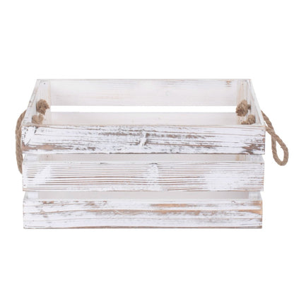Large Distressed White Wash Rope Handled Crate