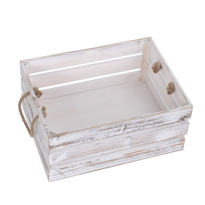 Large Distressed White Wash Rope Handled Crate