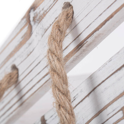 Large Distressed White Wash Rope Handled Crate