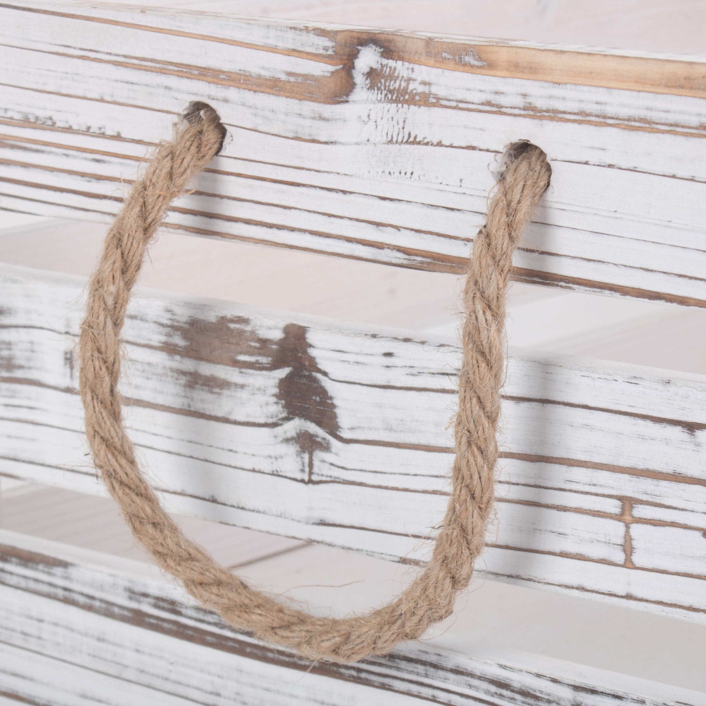 Large Distressed White Rope Handled Crate