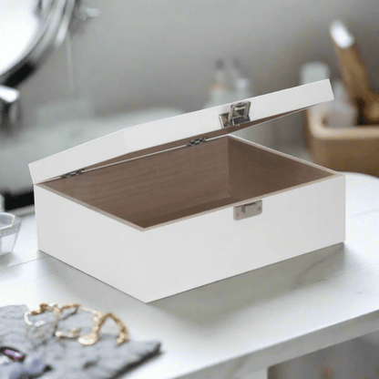 12 Inch White Wooden Keepsake Box