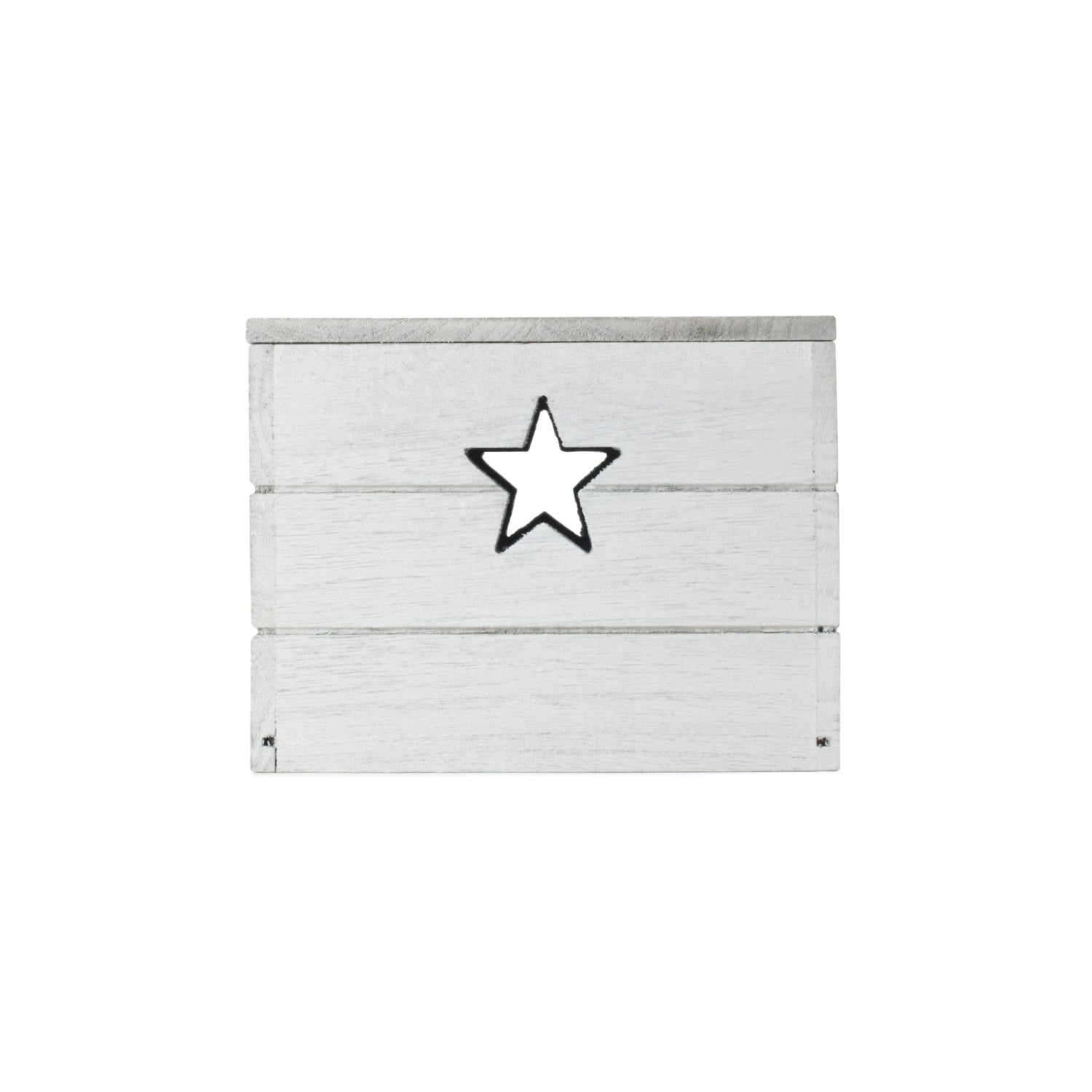 Small Vintage White Wash Star Cut-Out Box with Lid