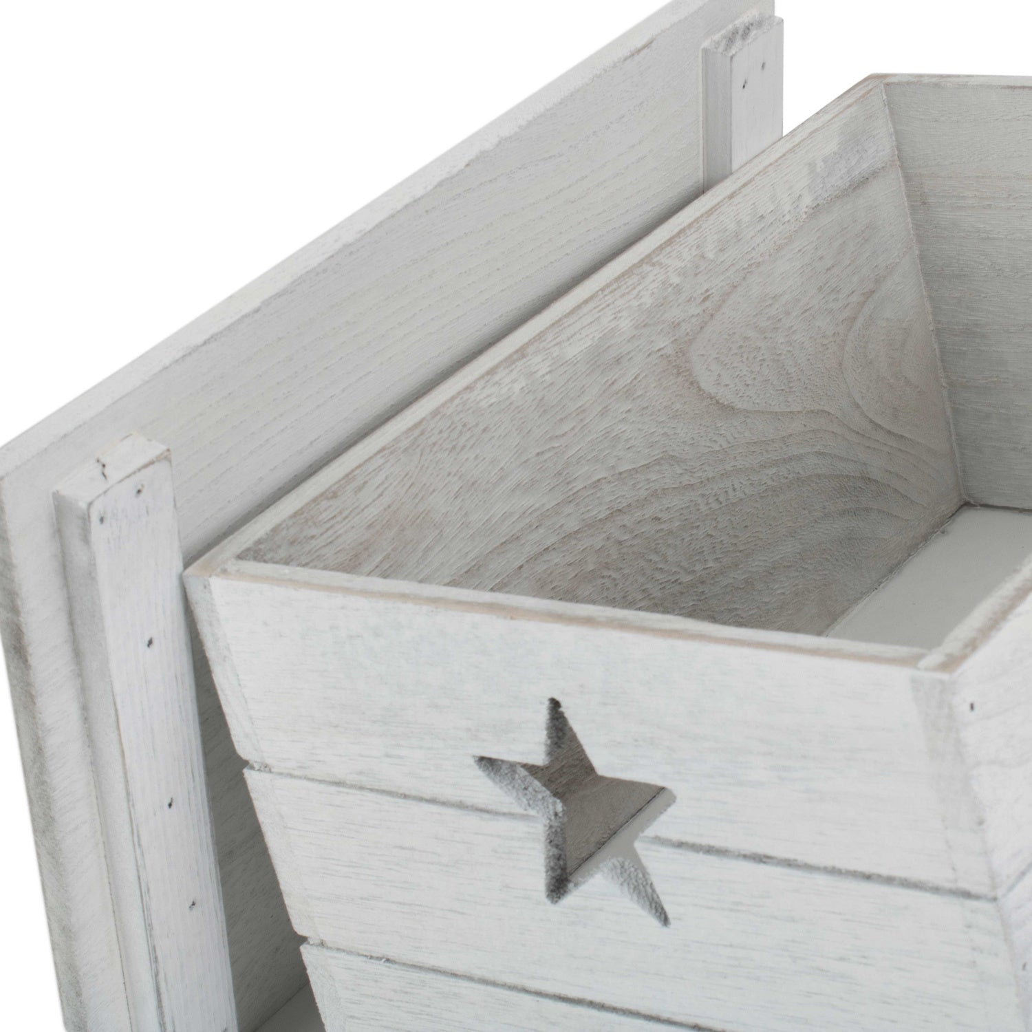 Small Vintage White Wash Star Cut-Out Box with Lid
