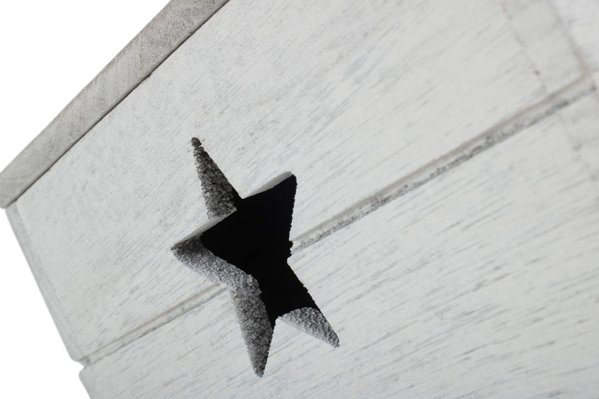 Large Vintage White Wash Star Cut-Out Box with Lid