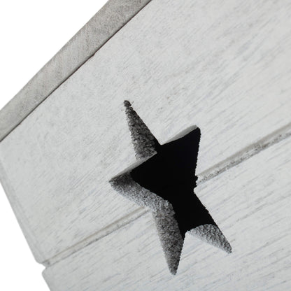 Small Vintage White Wash Star Cut-Out Box with Lid