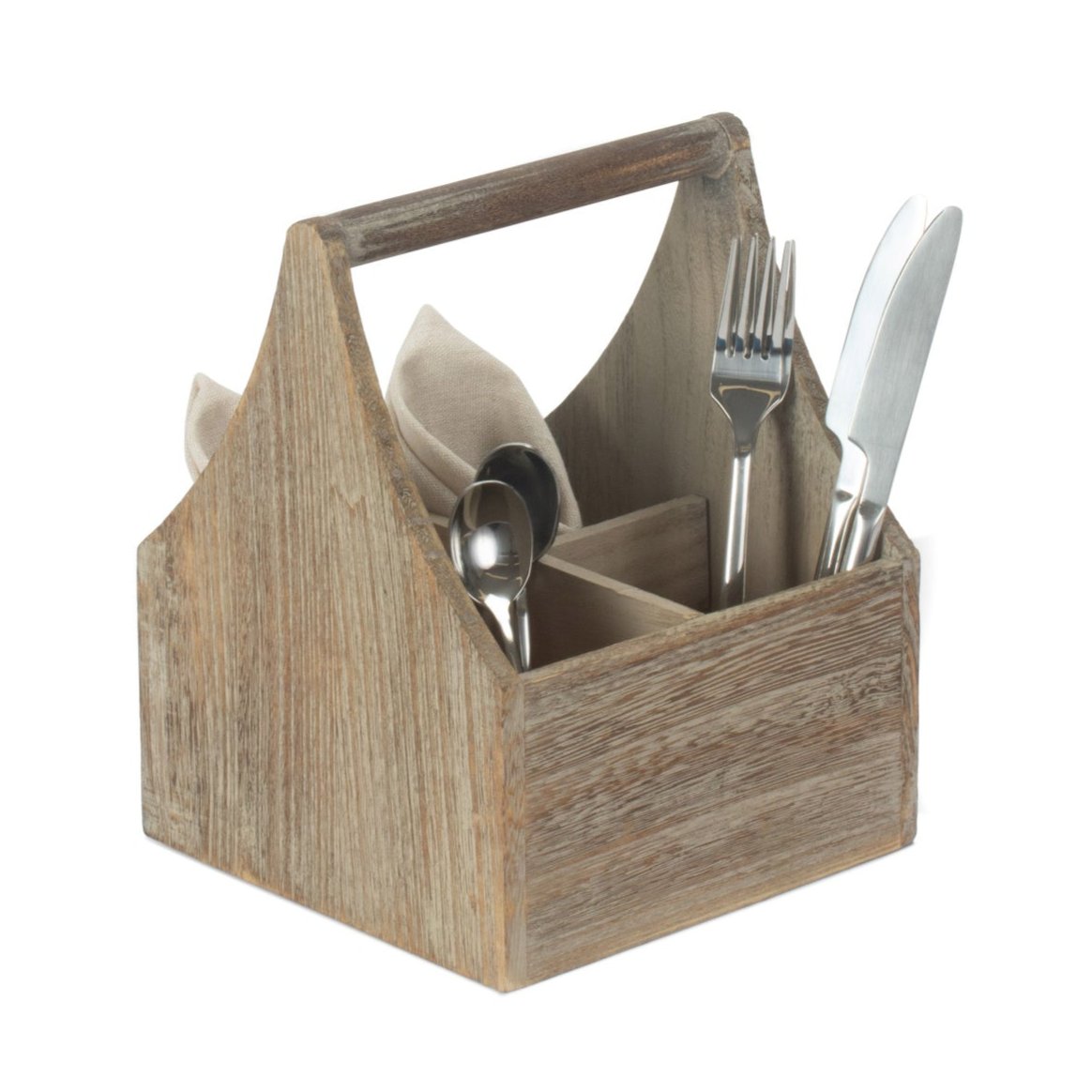 Oak Effect Square 4 Section Cutlery Holder