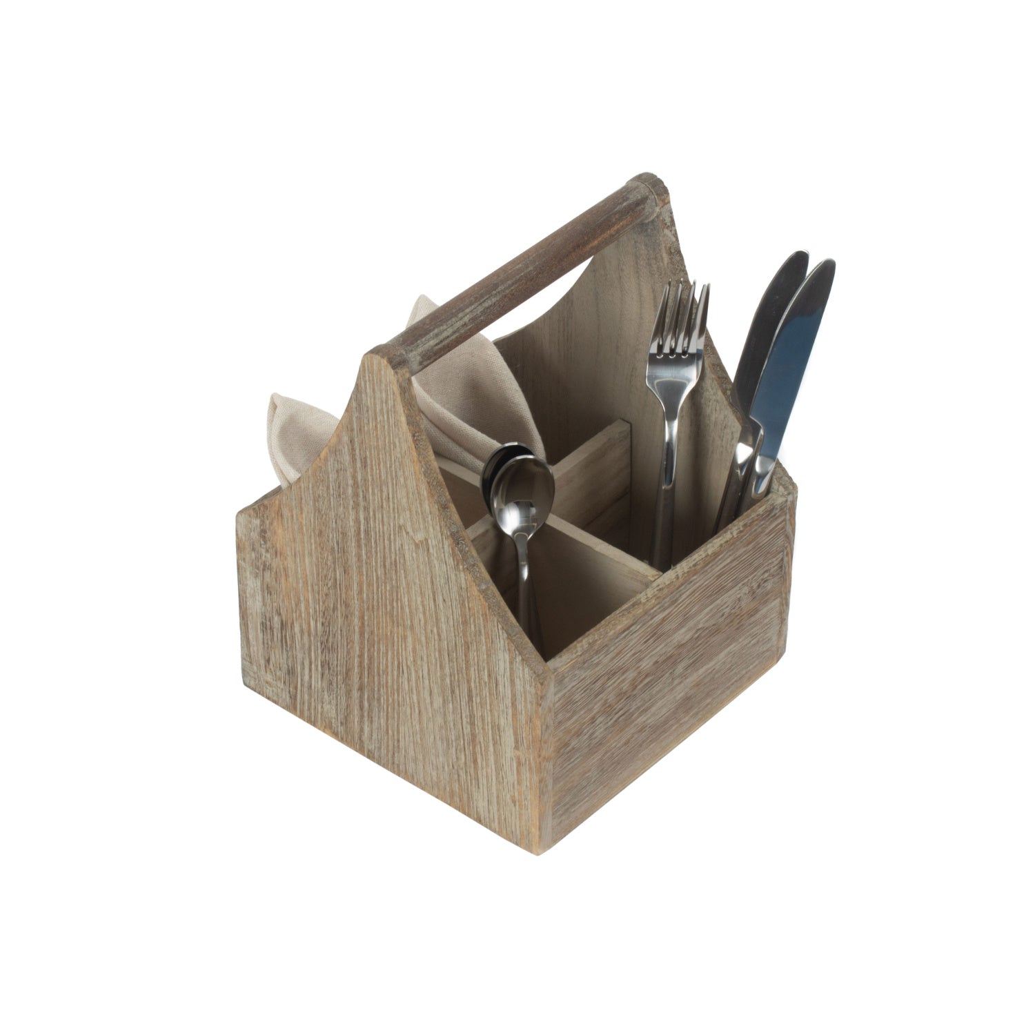 Oak Effect Square 4 Section Cutlery Holder