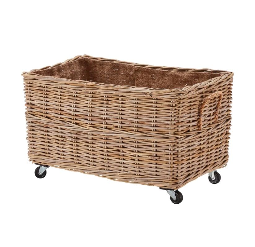 Wovenhill Rattan Rectangular Log Basket with Wheels Large