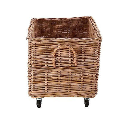 Wovenhill Kubu Rattan Rectangular Log Basket with Wheels Large