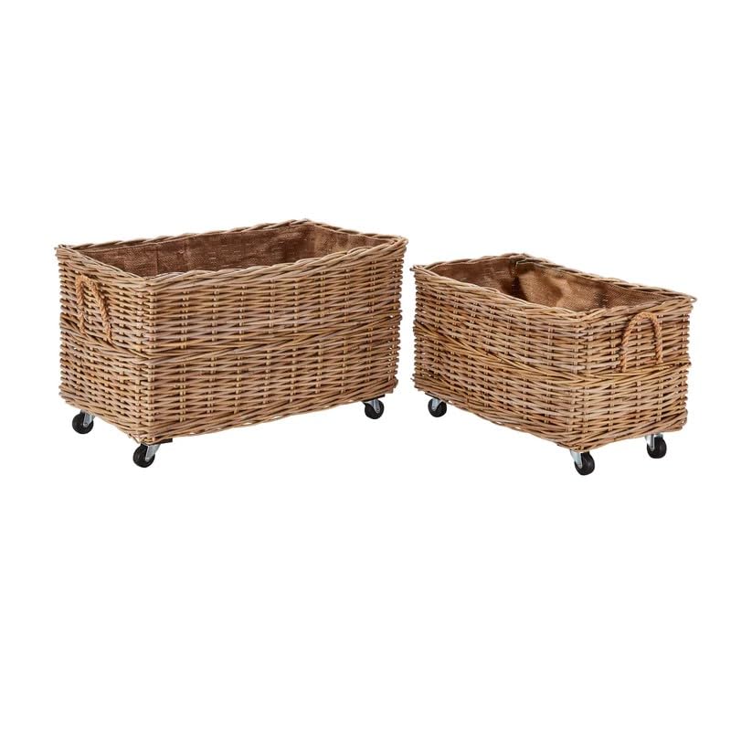 Wovenhill Kubu Rattan Rectangular Log Basket with Wheels Large
