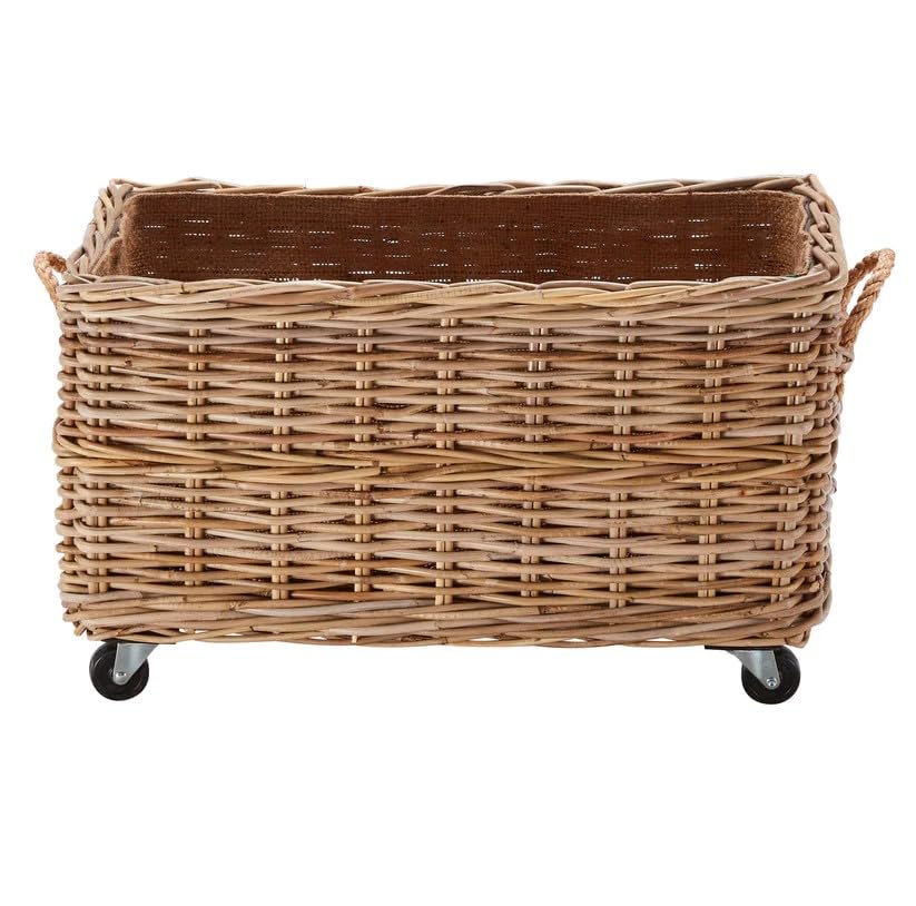 Wovenhill Kubu Rattan Rectangular Log Basket with Wheels Large