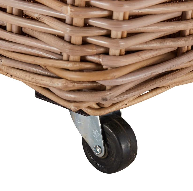 Wovenhill Rattan Rectangular Log Basket with Wheels Large