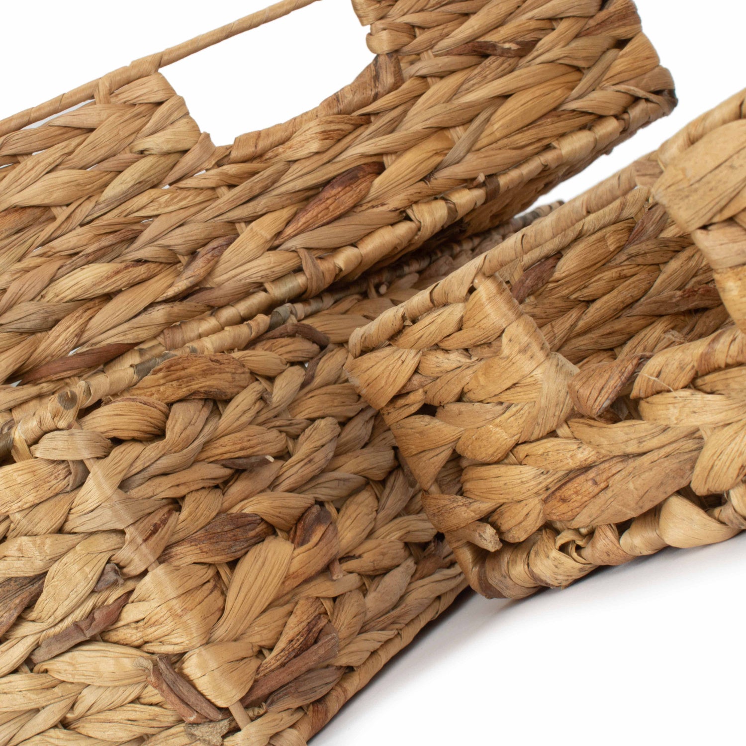 Water Hyacinth Shallow Rectangular Storage Tray Basket Set 3