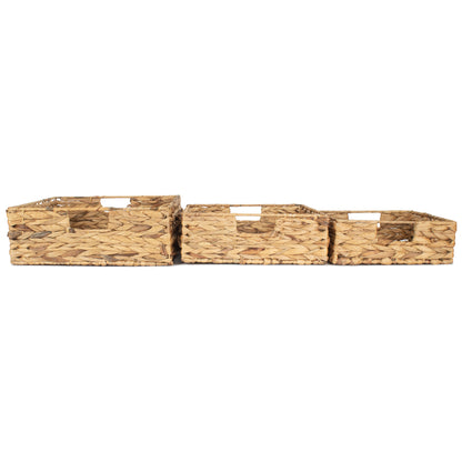 Water Hyacinth Shallow Rectangular Storage Tray Basket Set 3