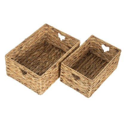 Small Water Hyacinth Storage Basket Set 2 With Heart Cut-Out Handles