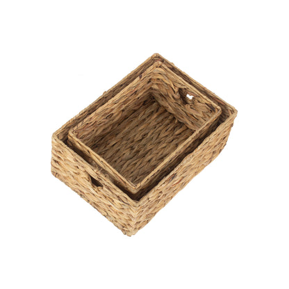 Small Water Hyacinth Storage Basket Set 2 With Heart Cut-Out Handles