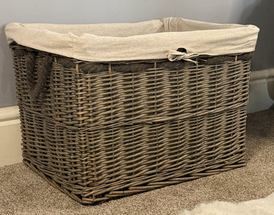 Wovenhill Wicker Grey Wash Storage Basket with Lining