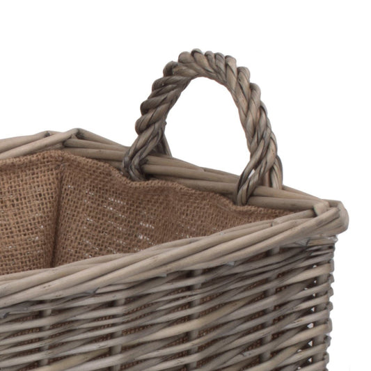 Large Rectangular Lined Wicker Log Storage Basket