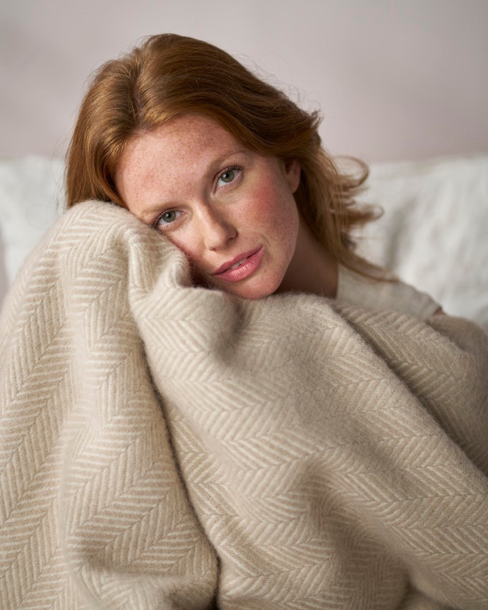 Clifton Herringbone Blanket: Bath Stone