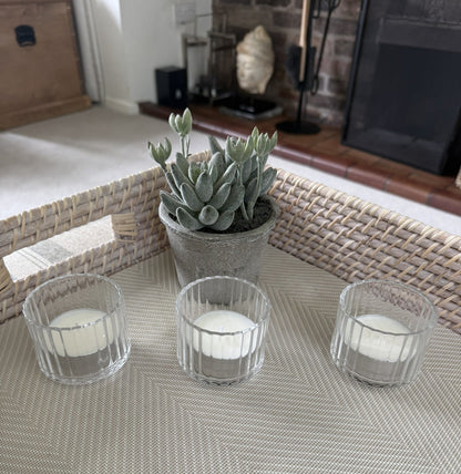 Ribbed Glass Tealights Set of 3