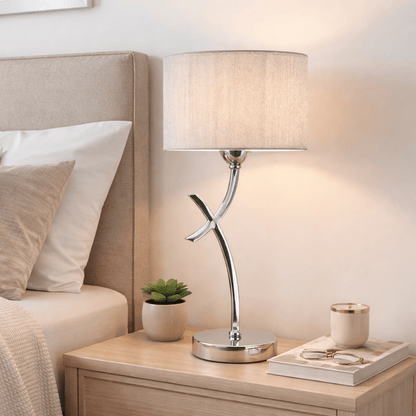 Justina 43cm  Polished Chrome Table Lamp with Silver String Shade