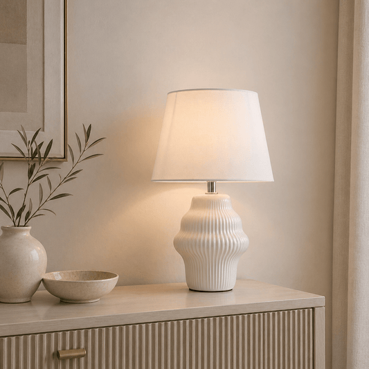 Alanna Ivory Ribbed Ceramic Table Lamp