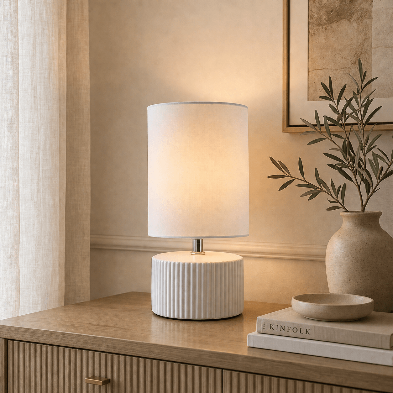 Linden White Ribbed Ceramic Table Lamp