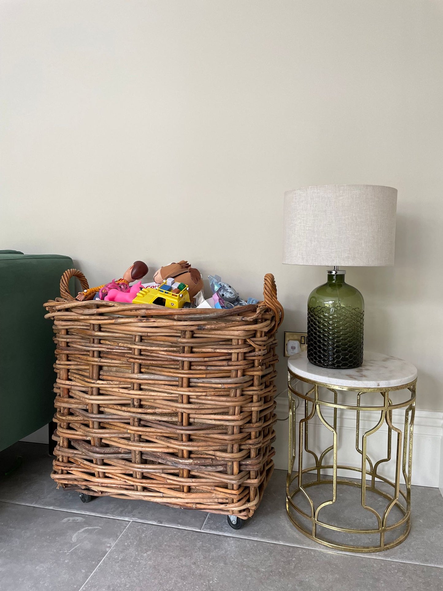 Wovenhill Bamboo Rattan Rectangle Storage Log Basket with Wheels and Hoop Handles