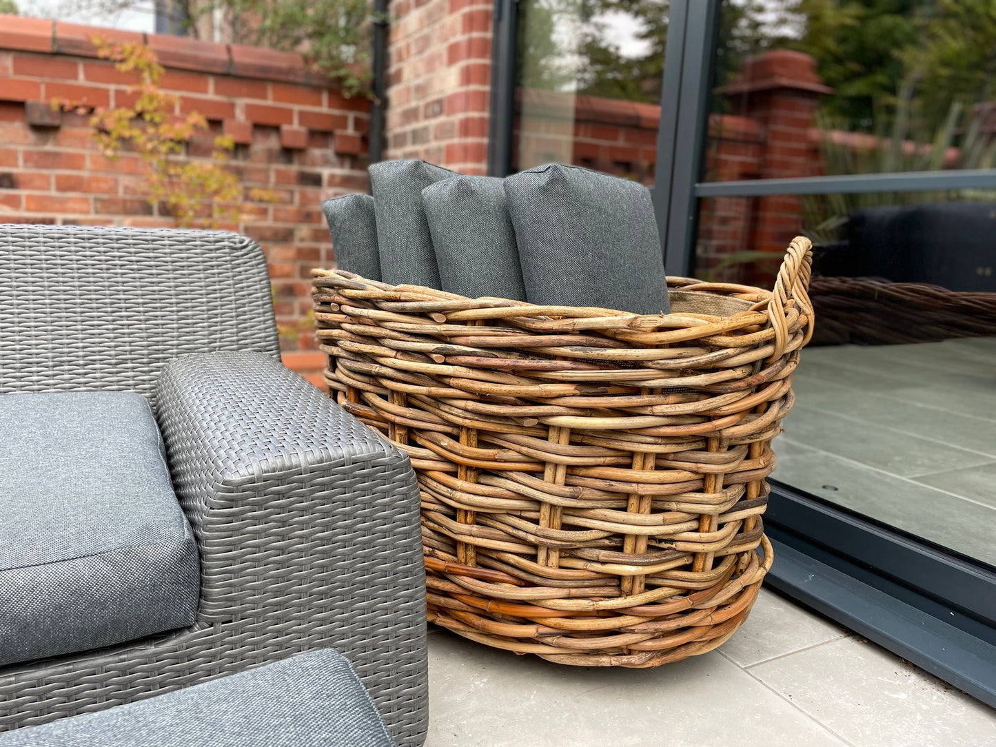 Wovenhill Bamboo Oval Log Basket with Wheels and Hoop Handles