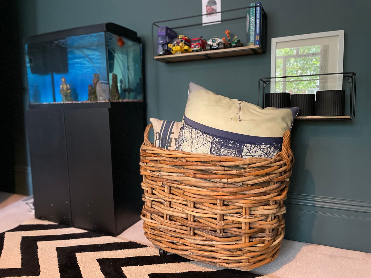 Wovenhill Bamboo Oval Log Basket with Wheels and Hoop Handles