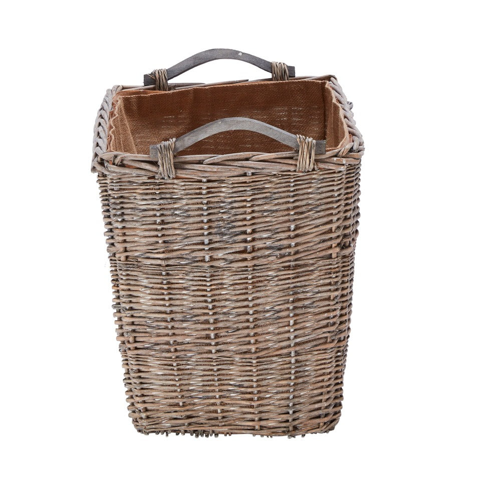 Wovenhill Grey Wash Rectangular Log Basket with Wooden Handles