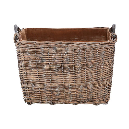 Wovenhill Grey Wash Rectangular Log Basket with Wooden Handles