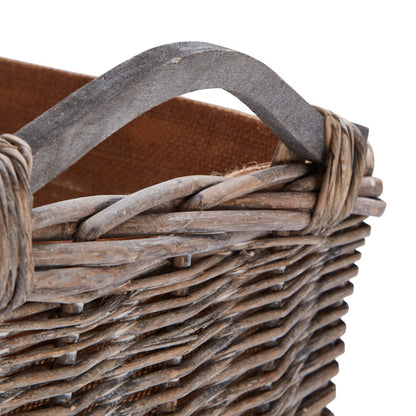 Wovenhill Grey Wash Rectangular Log Basket with Wooden Handles