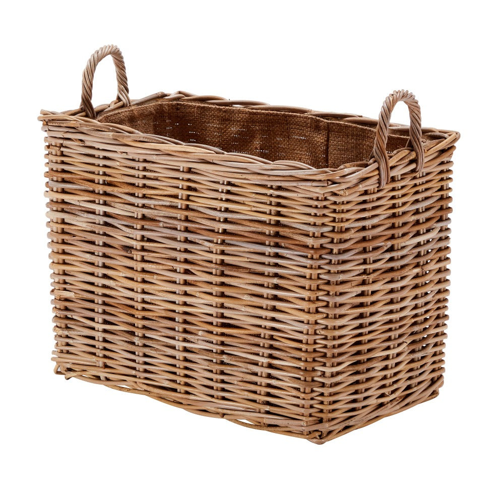 Wovenhill Kubu Rattan Oblong Lined Log Baskets with Hoop Handles