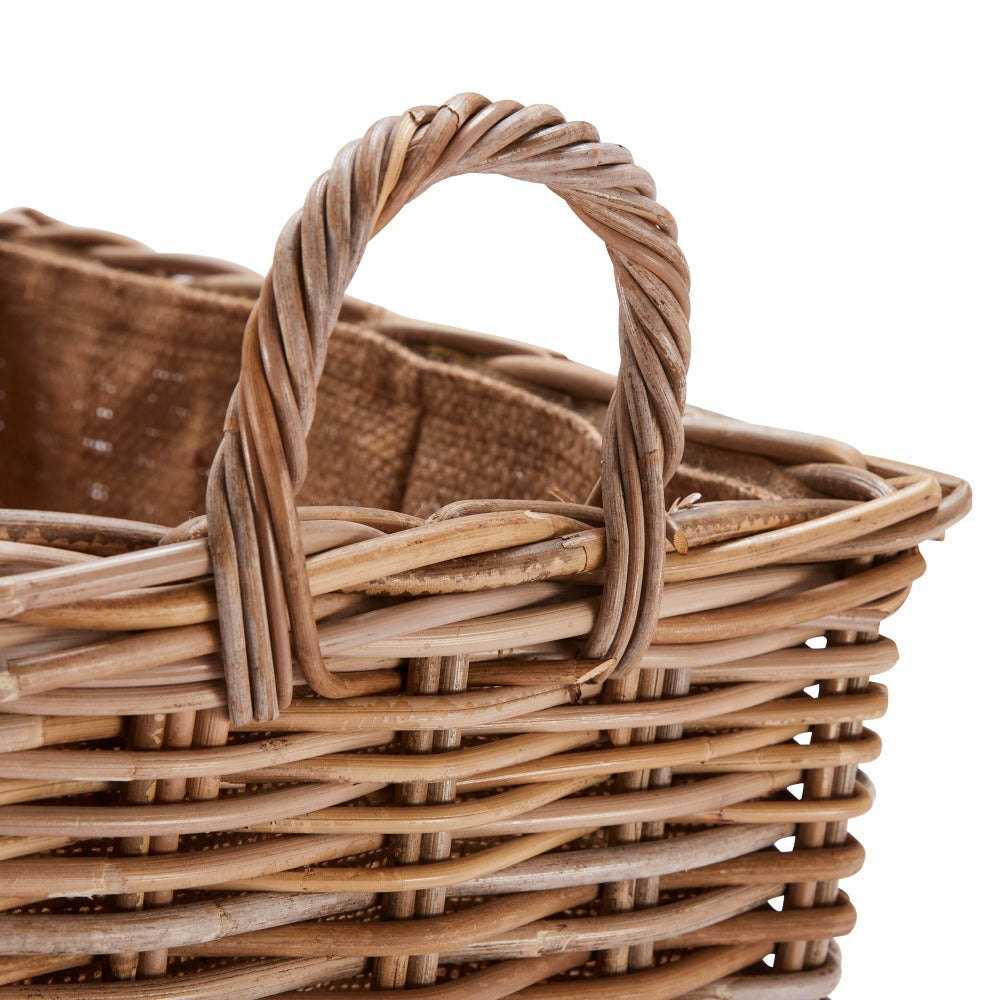 Wovenhill Kubu Rattan Oblong Lined Log Baskets with Hoop Handles