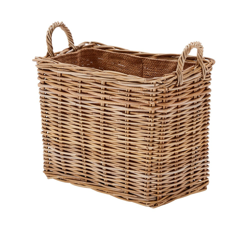 Kubu Rattan Oblong Lined Log Baskets Hoop Handles