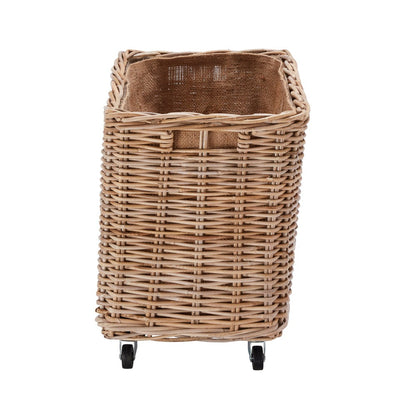 Wovenhill Kubu Rattan Tall Oblong Log Basket with Wheels
