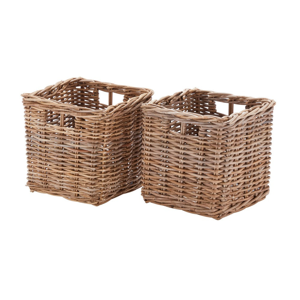 Set 2 Square Kubu Rattan Storage Baskets