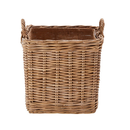 Wovenhill Kubu Rattan Square Log Basket with Hoop Handles