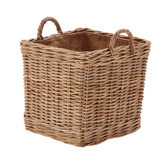 Wovenhill Kubu Rattan Square Log Basket with Hoop Handles