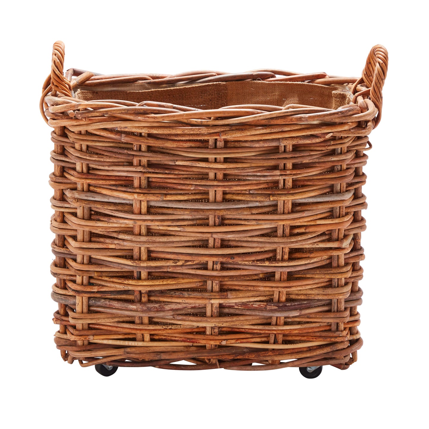 Wovenhill Bamboo Rattan Rectangle Storage Log Basket with Wheels and Hoop Handles