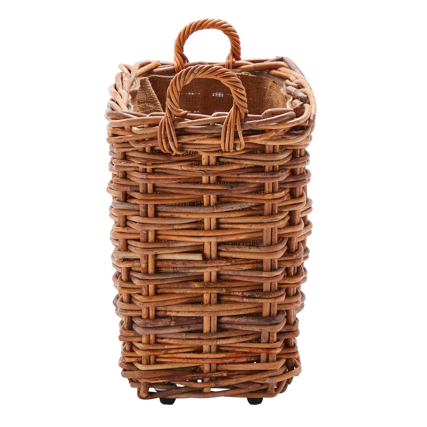 Wovenhill Bamboo Rattan Rectangle Storage Log Basket with Wheels and Hoop Handles